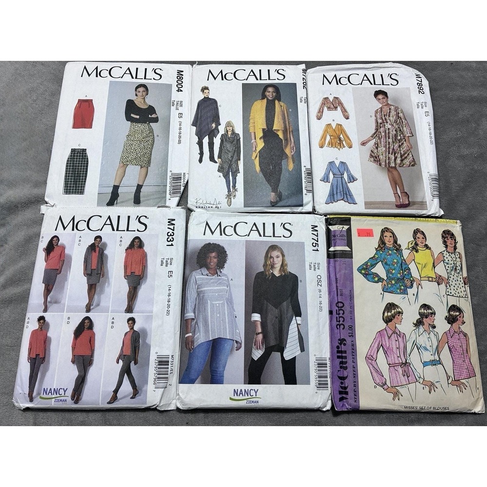 Lot of 6 McCall's Sewing Patterns Vintage 3550 Dresses Tops Skirts E5 OSZ Uncut